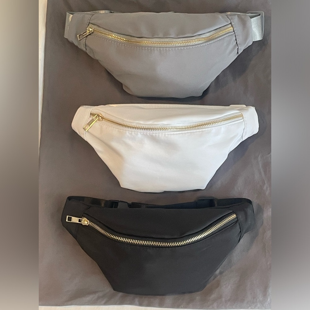 3 Fanny Packs | Gold Zippers | Gray, Black & White